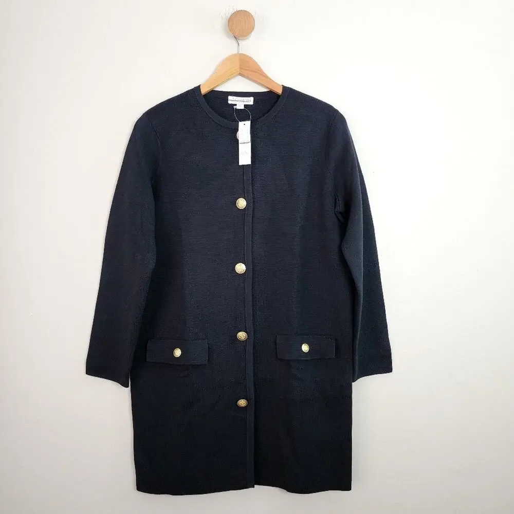 J. Crew Giselle Sweater Blazer in Black Gold Crest Buttons NWT Size XS CF095